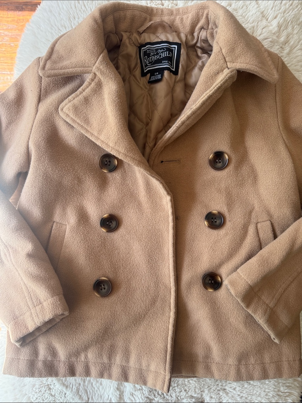 Rothschild Boys 5/6 Camel Double-Breasted Peacoat